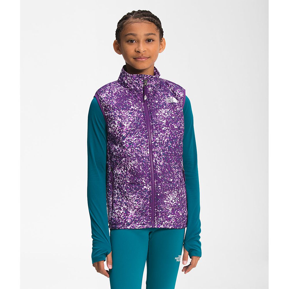 The North Face Vests Youth Australia - The North Face Printed Reactor Insulated Purple (YFU-780391)